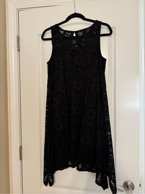 Signature by Robbie Bee Black Lace Asymmetrical Hem Dress